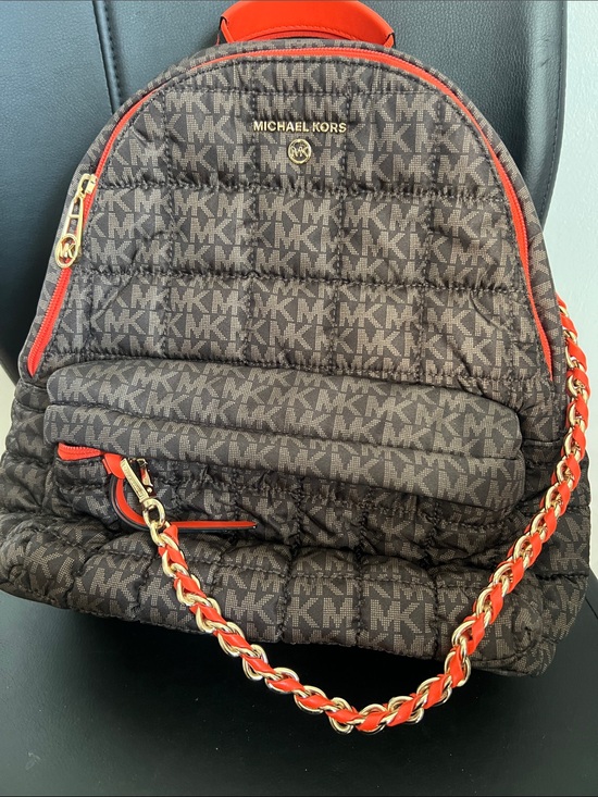 Michael Kors Handbags - Michael Kors Brown MK Quilted Backpack with Red Trim and Gold Hardware